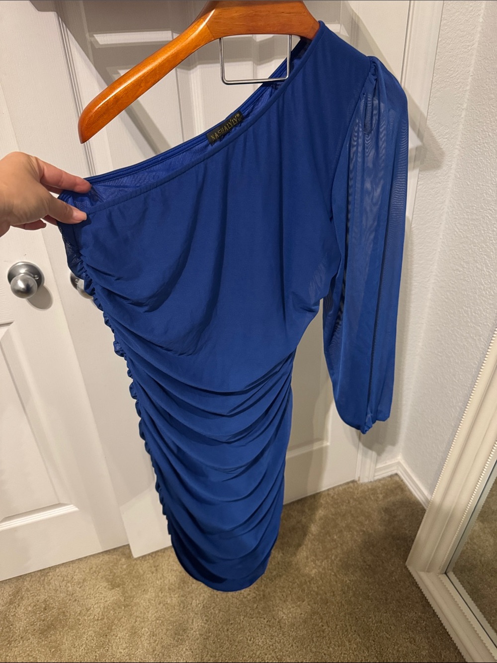 Maggy London One-Shoulder Cobalt Blue Ruched Dress